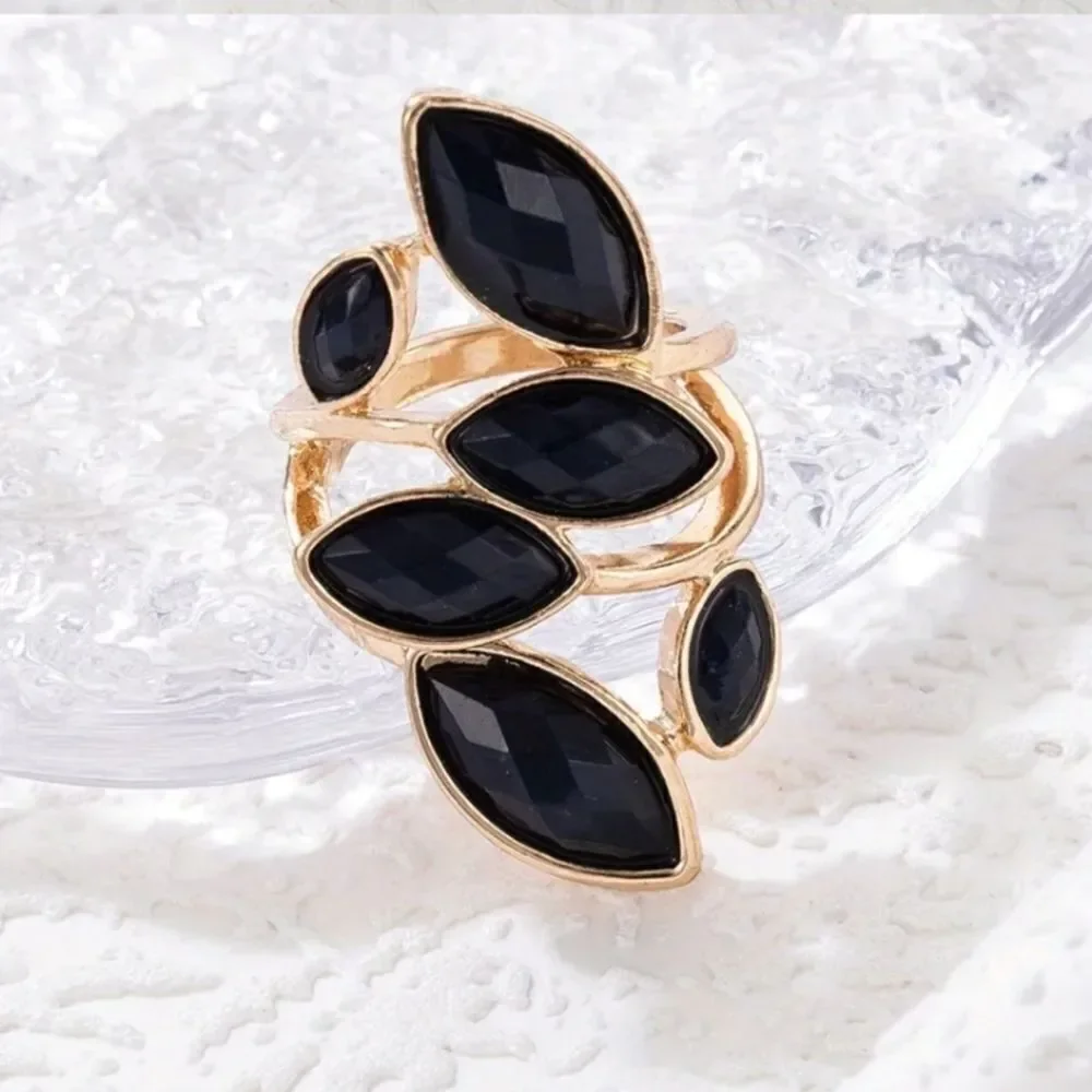 Navy Geometric Personality Versatile Leaf Single Ring Female